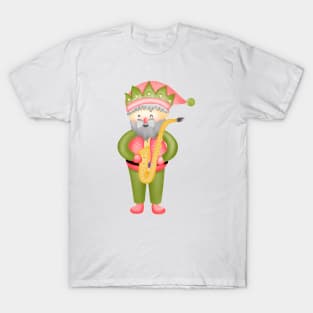 Cute santa claus playing saxophone. T-Shirt